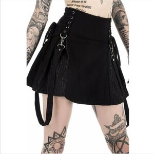 Killstar Sinister Scouts Black Pleated Mini Skirt Laces